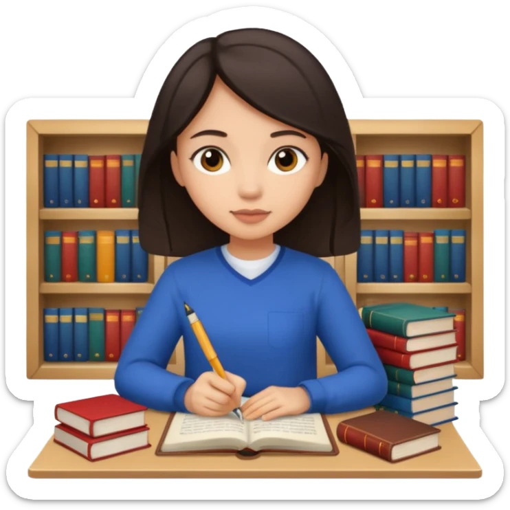 dark hair light skin girl with long hair studying for medical school exam  sticker