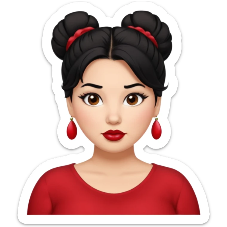Messy bun black hair brown eyes glamorous full women sticker
