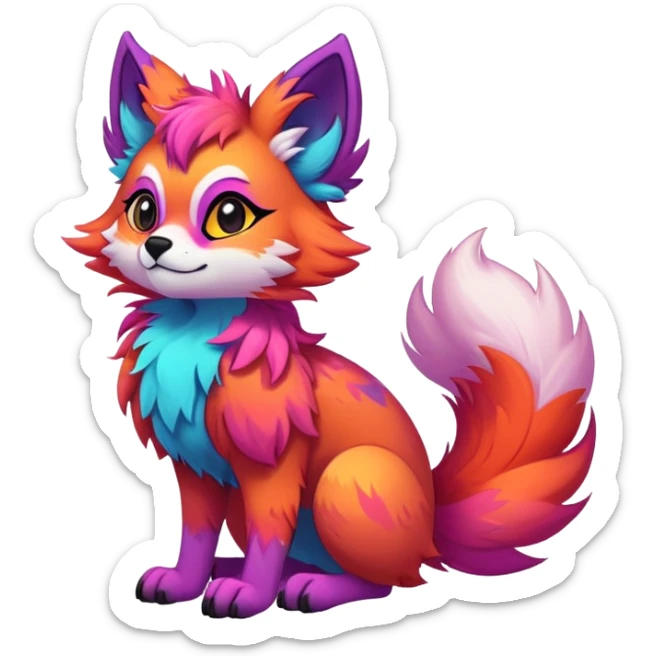 Neon-colored multi-colored cute cool exotic Falvie-Fionbri-fantasy-creature-fursona, full body, with random markings sticker