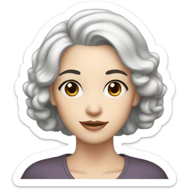 40 years old Woman, white pale skin, grey hair, big black eyes sticker