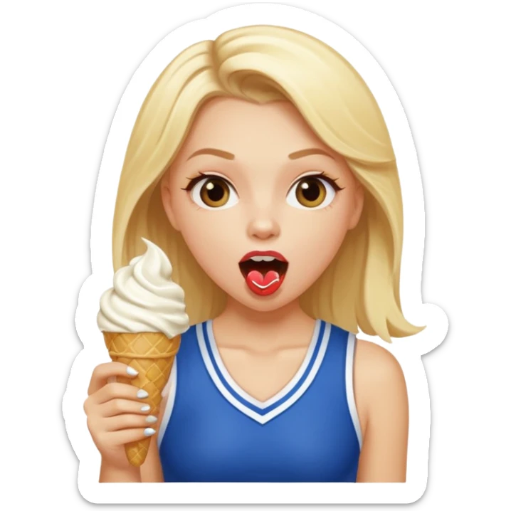 blonde pale-tan white girl eating ice cream mouth very very very very wide open in cheerleading uniform  sticker