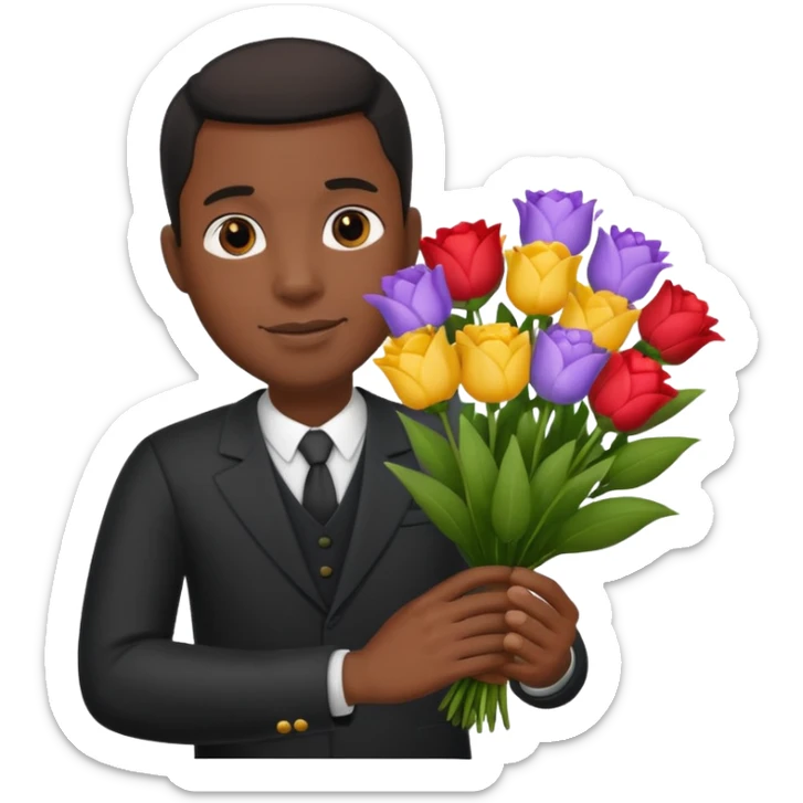 Black Male hand give a bogue of flowers sticker