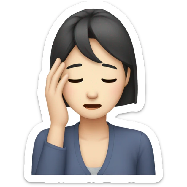 Holding 'one hand' on her head, Korean woman in her 40s, headache, sad expression sticker