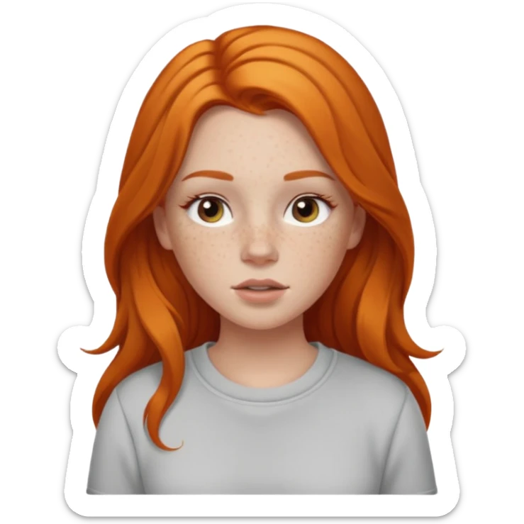 A white girl with freckles long lashes plump lips and ginger long hair pretty and she’s wearing a white shirt full body with grey sweatpants on sticker