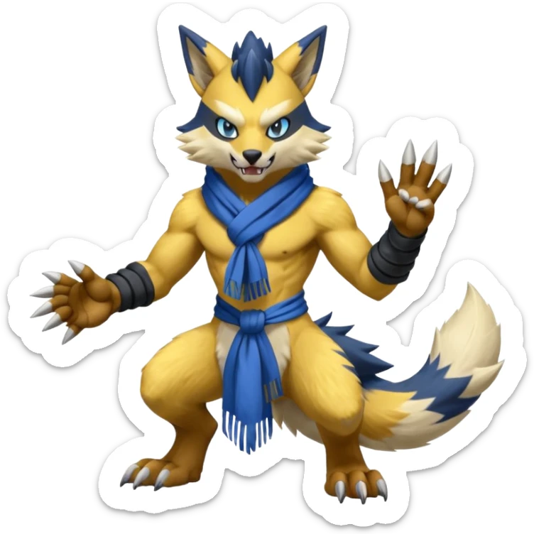 Shiny furry cool Zeraora-Renamon-Obstagoon-fusion sticker
