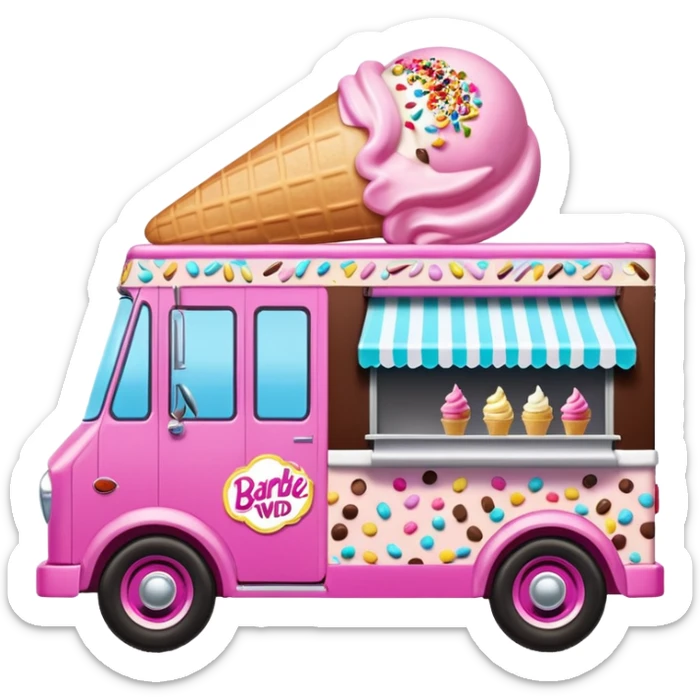 Barbie’s 4wd 1924 racing ice cream with chocolate, nuts and sprinkles dream house food truck  sticker