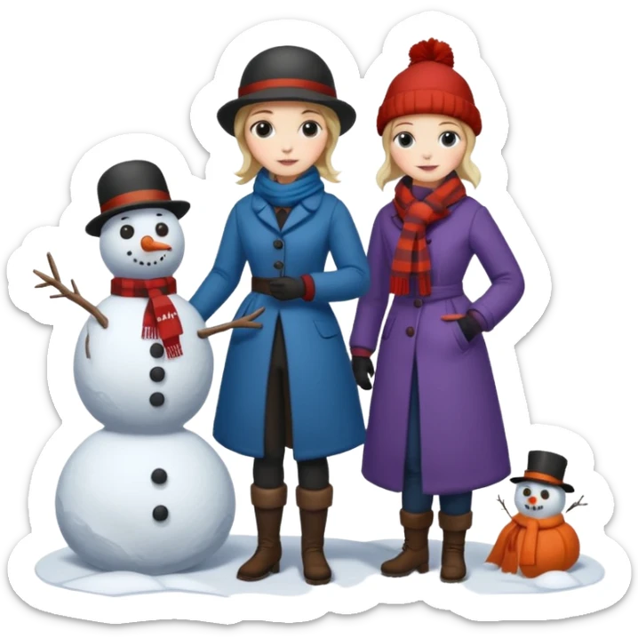 Virginia Poe and Maria Clemm 1800's full body building a snowman sticker