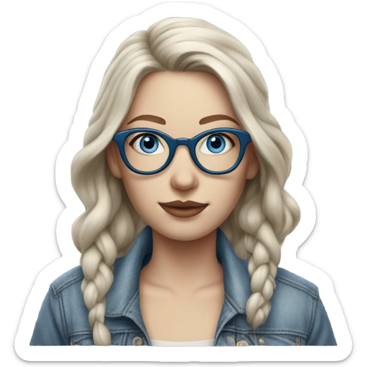 Hyper Realistic pale beautiful tattooed 3D woman with glasses and blue eyes wearing denim jacket sticker