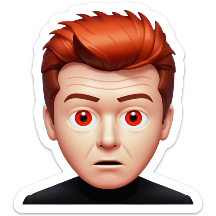 Rick Astley but with his eyes blurred out, the background is pitch black, Rick Astley is kind of an orangish-red color, and the entire picture, including Rick Astley, is a staticky, glitchy, horror, analog horror type sticker