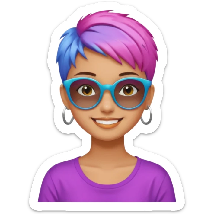 stylish teen girl wearing shades and dyed colorful short hair, stylish outfit sticker