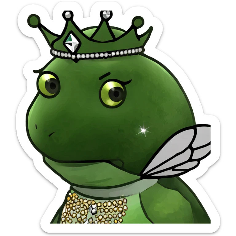 Fancy mint green queen bee with diamond jewelry, rhinestone embellishments, and glitter sparkles sticker