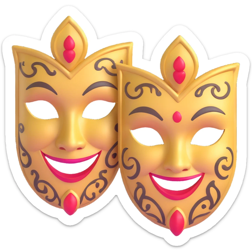 classic Greek drama masks, traditional comedy with smile and tragedy with frown, ornate theater masks sticker