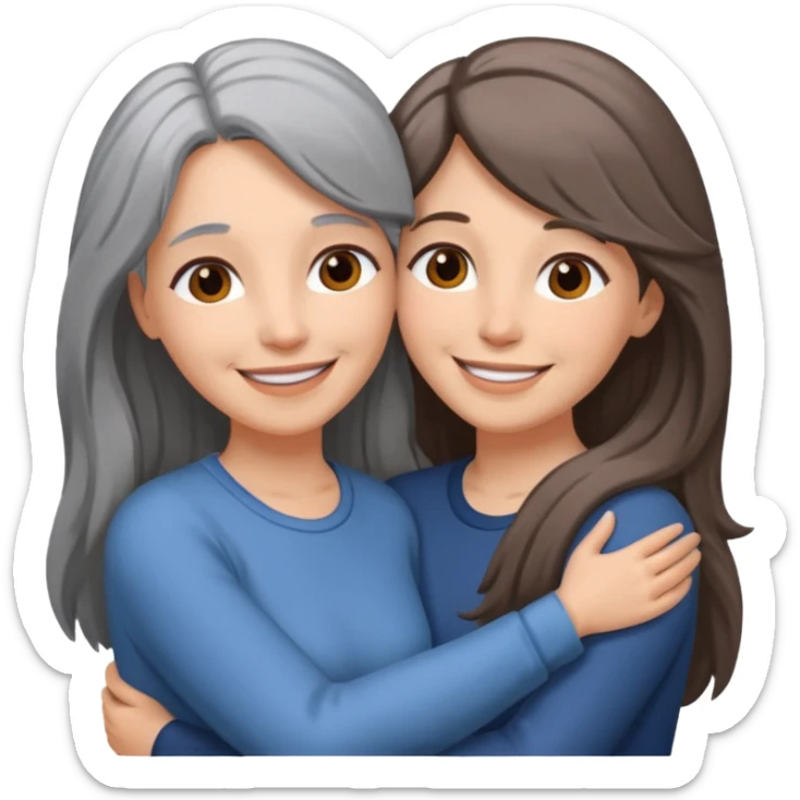 2 Frauen, die sich umarmen, davon 1 grauhaarig, 1 braunhaarig, lange Haare sticker