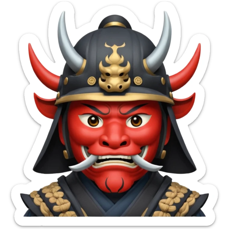 Samurai with helmet and an oni mask covering their mouth but you can see their eyes sticker