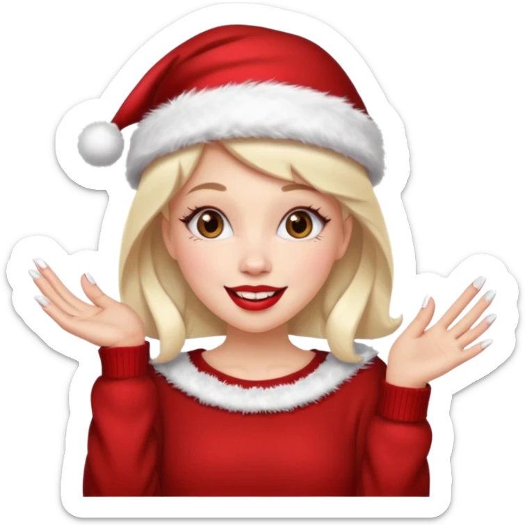 Sassy, cunty, girly Santa with big lips, fake nails, and a sweater, and a santa hat sticker