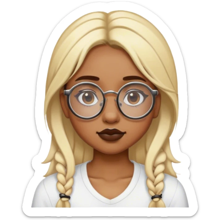 Girl with blonde hair and brown roots with a septum and vertical labret and big round brown glasses sticker