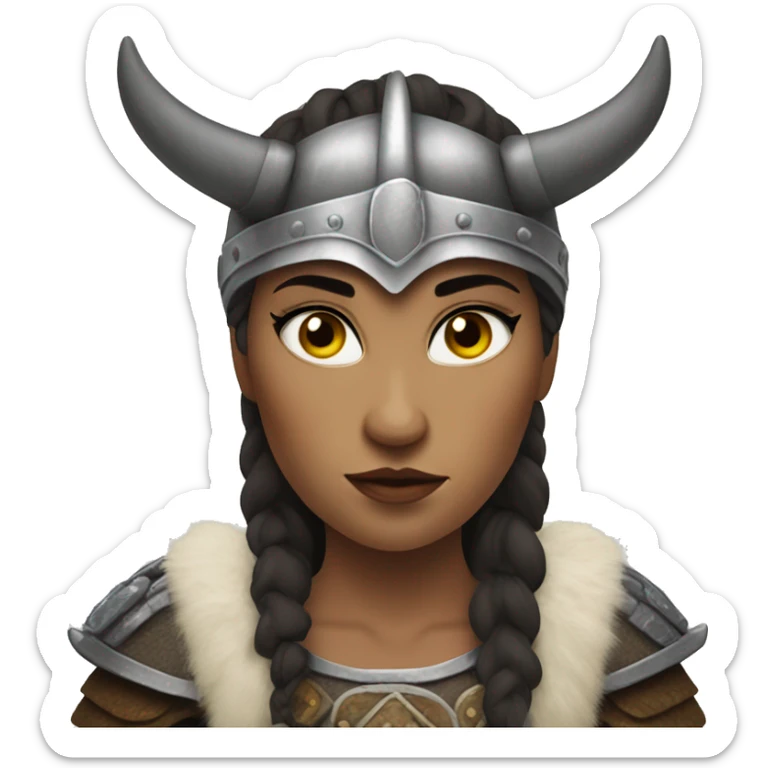 Viking woman with dark hair and viking horns on helmet and looks like Brunhilda sticker