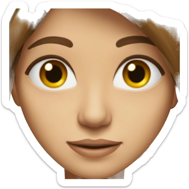 brown haired woman with long hair brown eyes showing a hear sticker