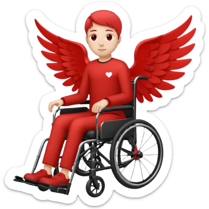 "Red silhouette of a person in a wheelchair with a wing on the left shoulder, clean lines, minimalist emoji" sticker