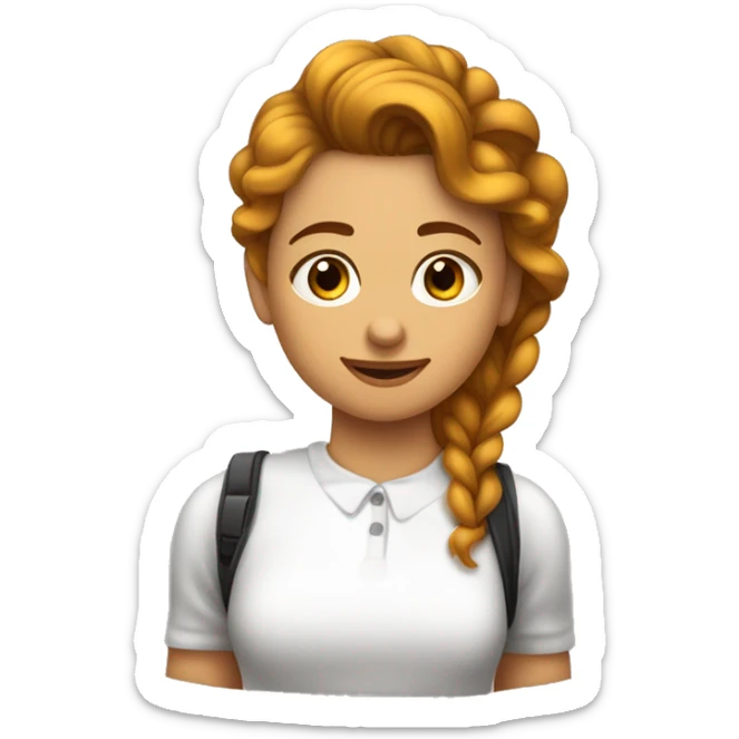 una chica pelirroja con pelo corto un poco ondulado, besando en la mejilla a un chico pelo rizado y con piel clara  sticker