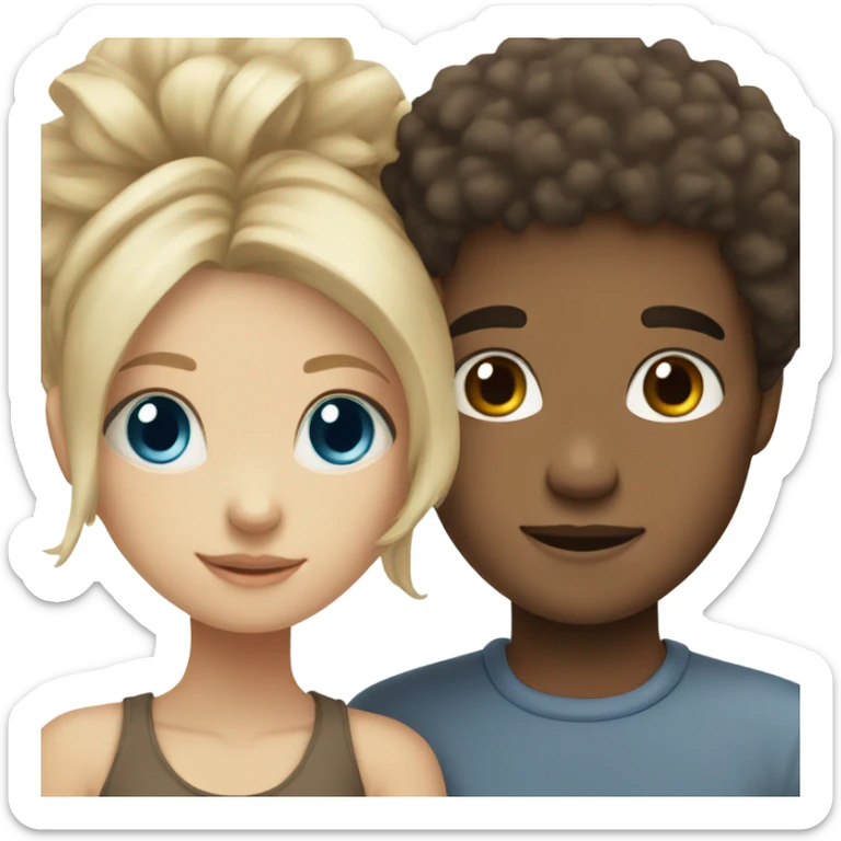 blonde hair blue eyed girl and mixed boy with afro/brown eyes hugging  sticker