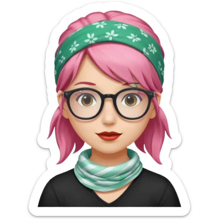 girl with peppermint hair and bandana and glassess sticker