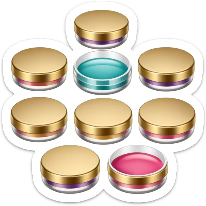 PVarios rodutos de beleza com tampa dos potes dourados e fundo transparente pra usar como figurinha sticker