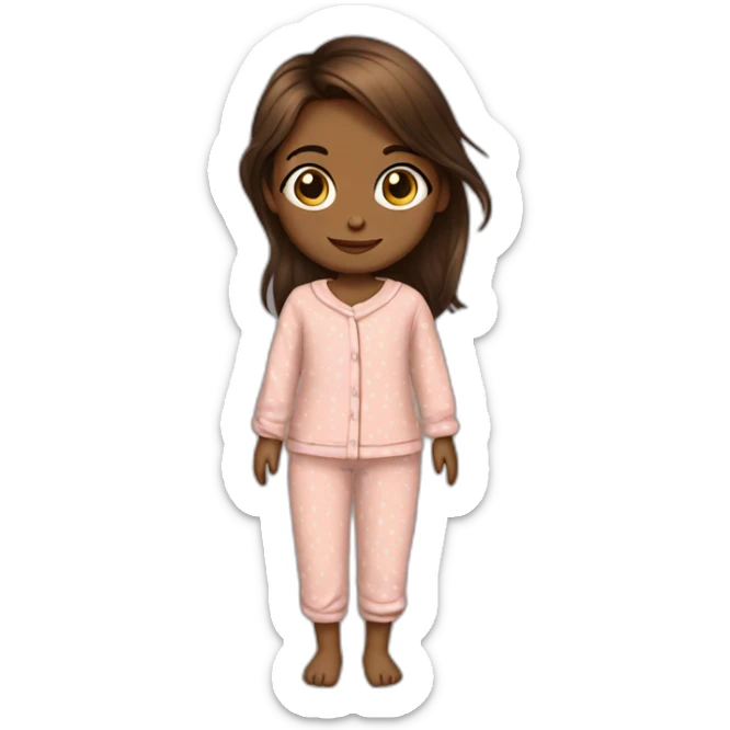 Fille en pyjama , peau marron , yeux noisettes,  cheveux noir court sticker