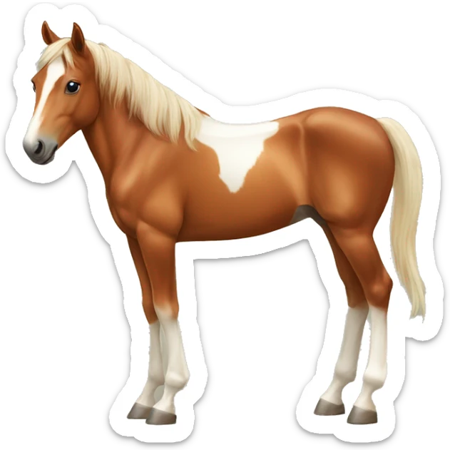 Chestnut horse with white, cheeky playful horse, young horse foal sticker
