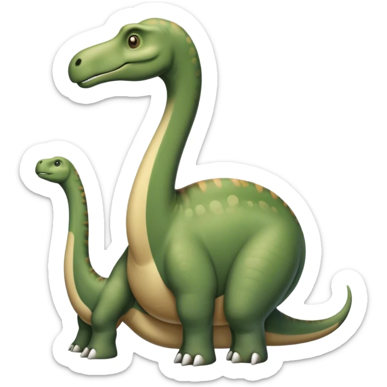 Beautiful and Majestic Brachiosaurus Portrait Emoji, Head and body resting in serene repose with a gentle, confident expression, showcasing its monumental, elongated neck and a small, refined head with tranquil eyes, Simplified yet exquisitely endearing features, highly detailed, glowing with a soft, drowsy golden light, high shine, relaxed and utterly majestic, stylized with an air of timeless prehistoric splendor, soft glowing outline, capturing the essence of a beautiful and majestic Brachiosaurus that feels destined to become the next viral icon of awe-inspiring ancient beauty! sticker