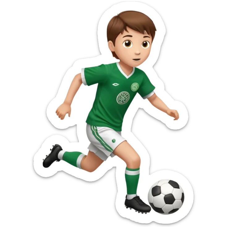 Brown hair 6 years old boy footballer RUNNING playing soccer wearing celtic uniform ( jersey) # 17 in the jersey !  sticker