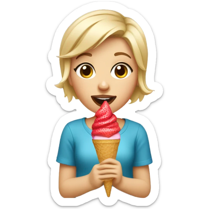 Blonde short hair girl eating strawberry ice cream  sticker