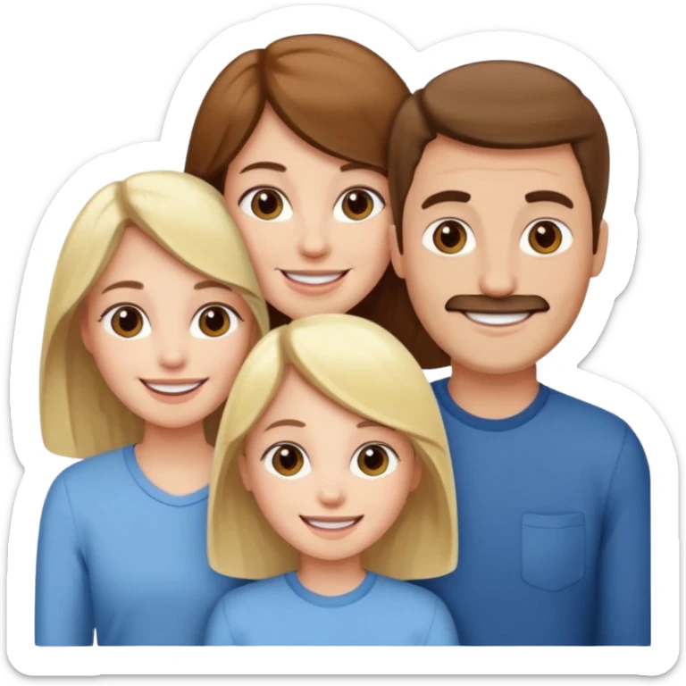 happy pale white family with one brown hair dad, one brown hair mom, one blonde girl, and one brown hair girl sticker
