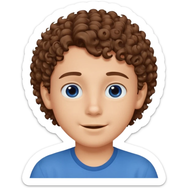 cute boy happy with heart eyes curly short brown hair blue shirt sticker