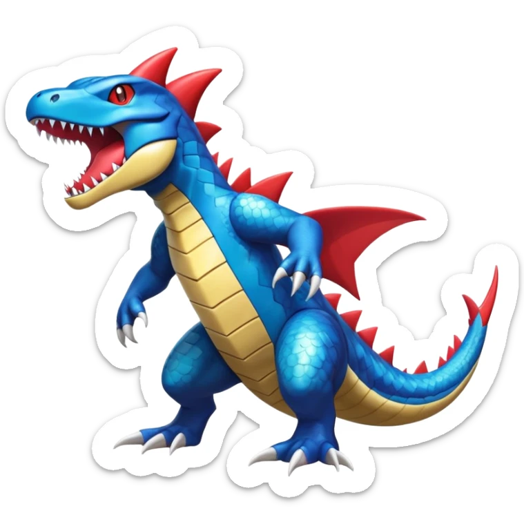 Shiny Exotic Colorful epic Garchomp-Gabite-Salamence-Koraidon-Feraligatr-Fakémon-hybrid-creature (full body)  sticker