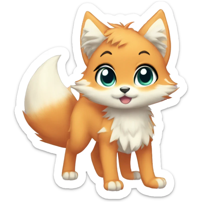 shiny anthro-sparkle-furry fur-sona kemono-style-chibi-style cat-fox-Fakémon-hybrid full body sticker
