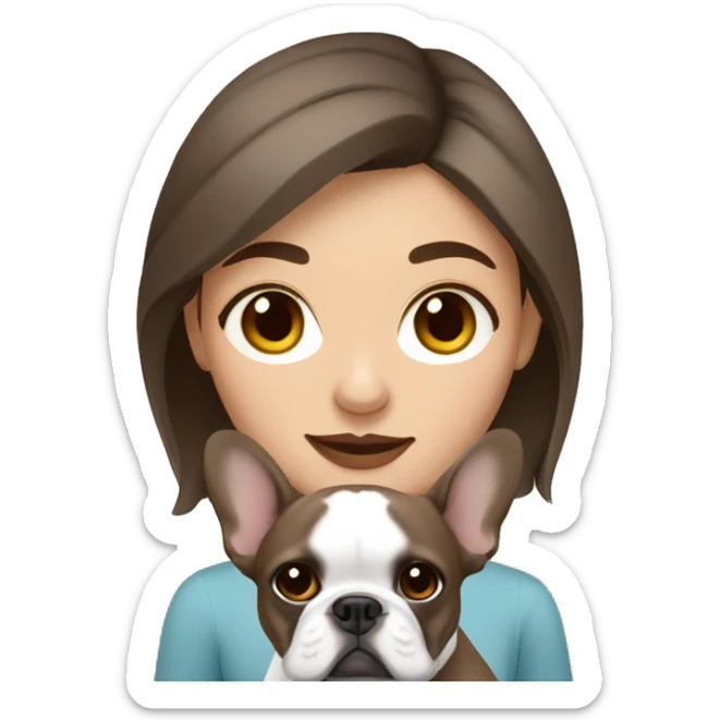Brown haired women with brown eyes holding a grey french bulldog sticker