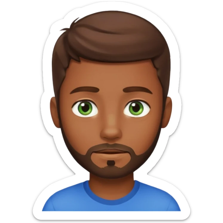 a young boy with brown hair, with a mix of blue and green eyes, a little bit of beard sticker