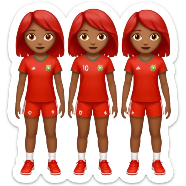 Crie uma rapariga com cabelo encaracolado, longo e frisado, olhos escuros, muitos sinais na cara, blusa vermelha e branca às riscas, calças de ganga, ténis samba fake  sticker