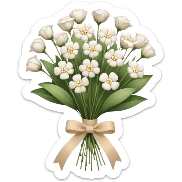 bouquet of white  gypsophila flowers with beige ribbon sticker