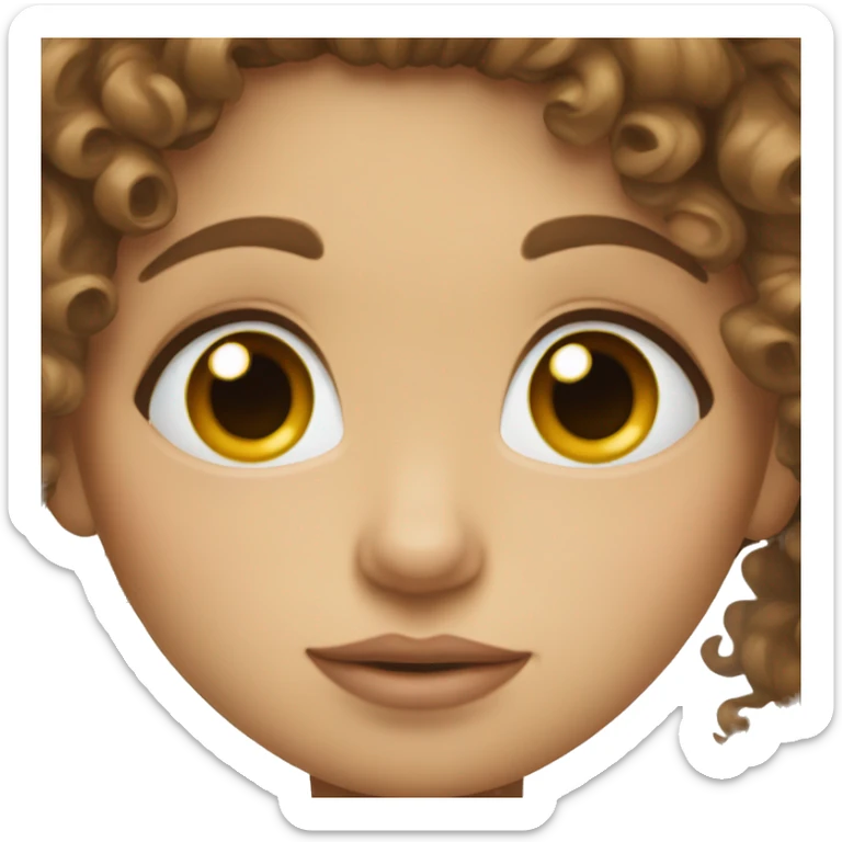 A girl with curly brown hair , puffy lips , and blue eyes sticker