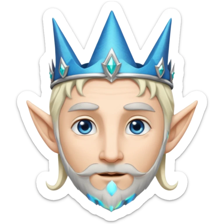 elf prince with pointy ears, white skin, silverblond hair, blue eyes, Chin beard sticker