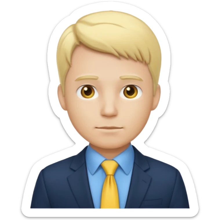 consulting man with hand with white skin and blonde hair with blue shirt and yellow tie and black blazer sticker