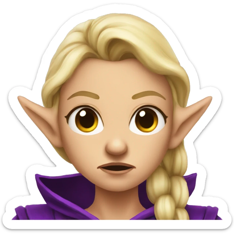 Noble female Elf with Elf ears and blonde hair and purple robes Angry angry angry expression sticker