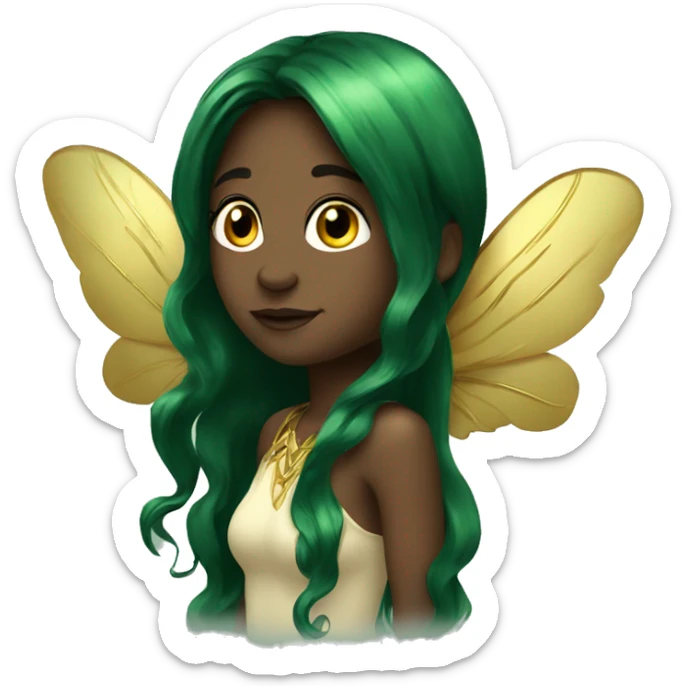 Beautiful, fairy, gold, dark green, green, long hair, big wings sticker
