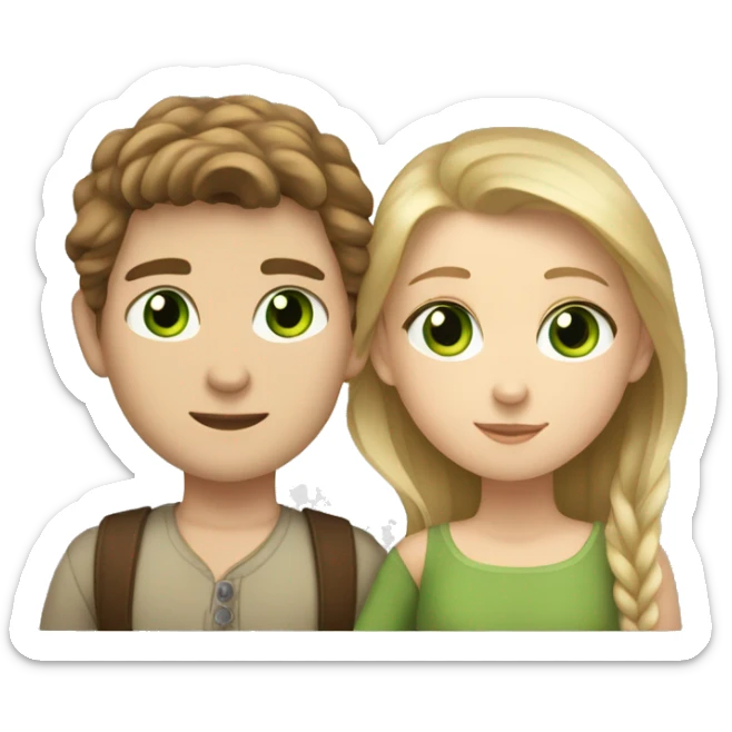 Slavic white girl with brown hair with green eyes and Slavic white boy with blond hair hugging each other  sticker