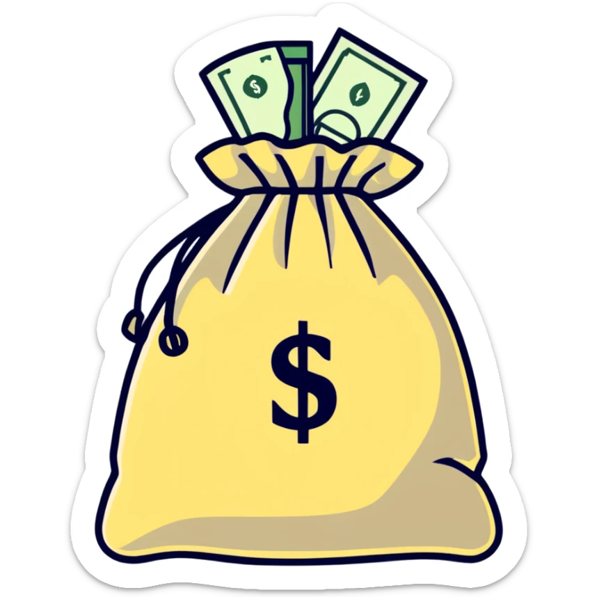 money bag with DEPOSIT written on it, bank deposit bag, dollar sign, canvas bag sticker