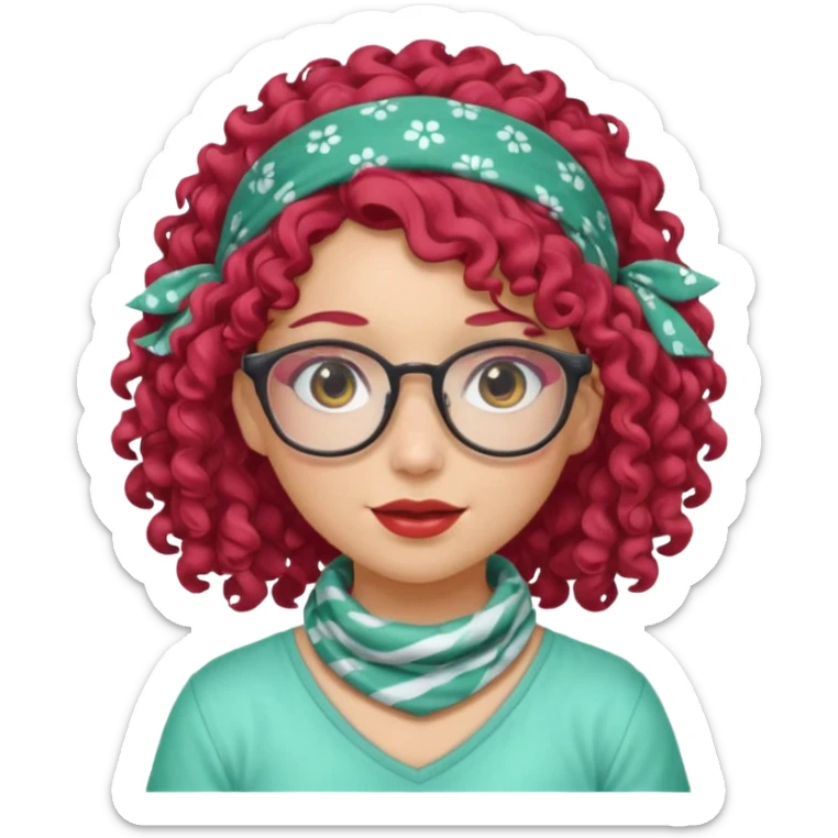 girl with curly  peppermint hair and bandana and glassess sticker