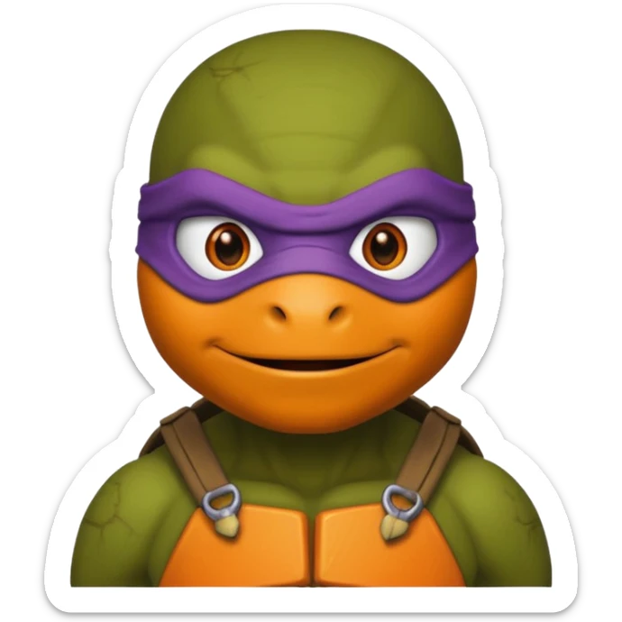 Donatello from Teenage Mutant Ninja Turtles, emoji style, head only, with an orange hacking interface on the screen sticker