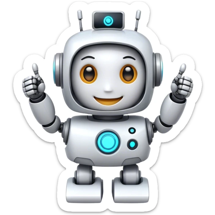 cute girly robot with a big smile, portal design , giving a big thumbs-up sticker